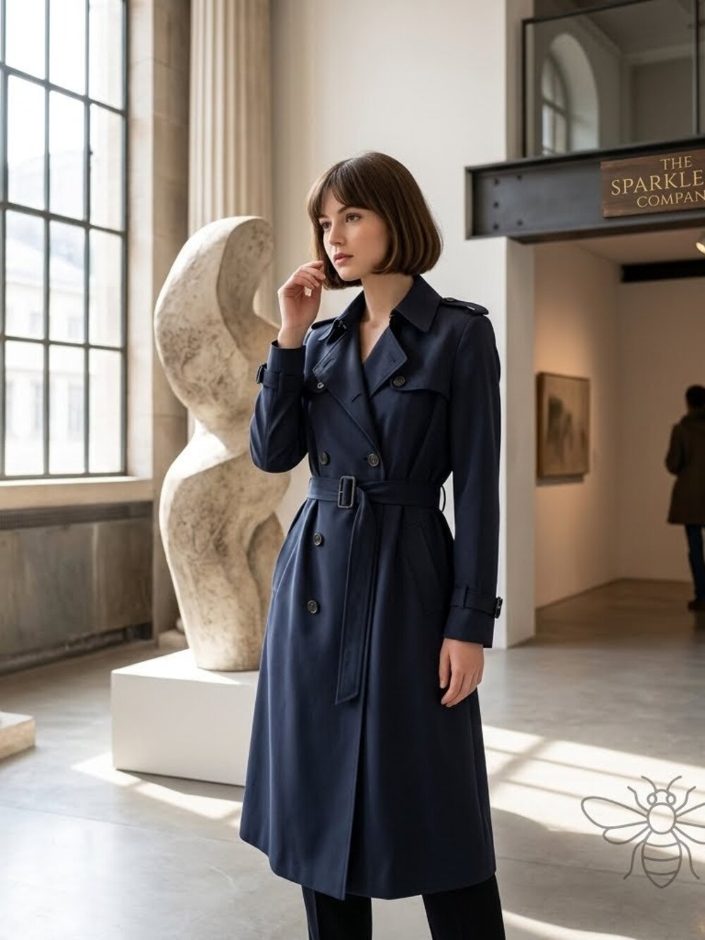 Zara Blue Belted Double Breasted Trench Coat Size Medium